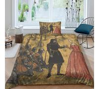 Knight And Blonde Lady Bedding Set 3D Printed 14th Century Illustration Style Duvet Cover Soft Microfiber Quilt Cover Comforter Cover 3 Piece for Teens Boys Girls Single（135x200cm）