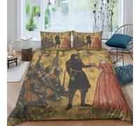 Knight And Blonde Lady Duvet Cover Set 3 Piece Bedding Set 3D Print Soft Microfibre Polyester Cover with Pillowcases,14th Century Illustration Style Quilt Cover Double（200x200cm）