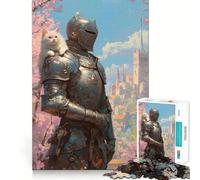 Knight And Cat in A Medieval City 1000 Piece Jigsaw Puzzles for Teenagers Jigsaw Brain Gain Sharp Edge Family Game Game Night (38x52cm)