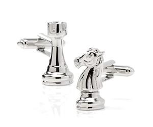 Knight and Rook Chess Piece Cufflinks, OneSize, Metal, no gemstone