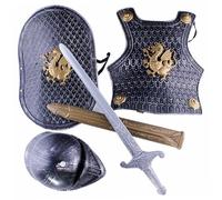 Knight Armor, Knight Costume Kids 4Pcs/Set Dragon Pattern Medieval Armor Includes Helmet, Shield, Sword, and, Kids Dress Up Costumes for Role Play, Cosplay, Halloween