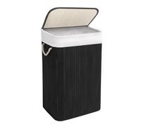 KNIGHT Bamboo Laundry Basket, 72L Laundry Hamper with Removeable Washable Lining, Easy Assemble Easy Folding Storage Bin 40x30x60 cm (Black)