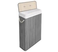 KNIGHT Bamboo Laundry Basket with Lid, 56L Slim Laundry Hamper with Handles & Removeable Washable Lining, Easy Assemble Storage Bin 44x20x60 cm (Grey)