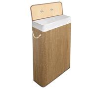 KNIGHT Bamboo Laundry Basket With Lid and Handles, Micro Weave Laundry Hamper with Removeable Washable Lining, Easy Assemble Easy Folding Storage Bin, Natural (56L)