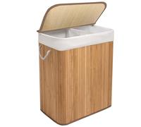 Knight Bamboo Laundry Hamper 105L - Dual Compartment Basket, Removable & Washable Liner, Foldable, Natural, for Bedroom & Bathroom, 52x32x63cm (Natural)