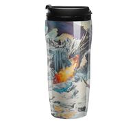 Knight Battle Flame Evil Dragon Coffee Cup Travel Mug with Leakproof Lid Double Wall Tumbler Water Bottle 350ml