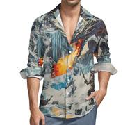 Knight Battle Flame Evil Dragon Mens Shirts Long Sleeve Hawaiian Shirt Button Down Summer Tops M