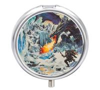 Knight Battle Flame Evil Dragon Round Pill Box Organiser 3 Compartment Portable Medicine Case