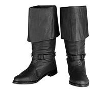 Knight Boots PU Leather Boots Medieval Viking Retro Long Shaft Leather Cuffed Shoes Renaissance Medieval Cosplay Flat Bottomed Men's Shoes for Cosplay (46)