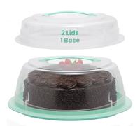 Knight Cake Carrier With Handle | 30cms Round Cake Box | One Base & Two Lids Suitable For Round Cakes and Cupcakes | Green Base With 2 Transparent Lids | Secure Locking For Safety.