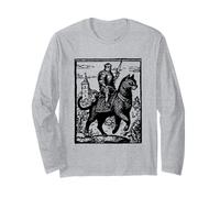 Knight Cat Rider Funny Retro 90s Dark Art Funny Cat Meme Long Sleeve T-Shirt