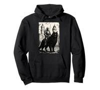Knight Cat Rider Vintage 90s Medieval Knight Riding Cat Pullover Hoodie
