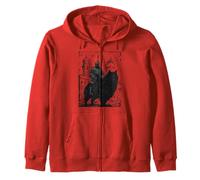 Knight Cat Rider Vintage 90s Medieval Knight Riding Cat Zip Hoodie