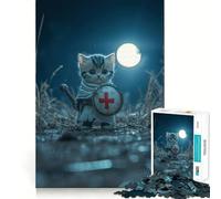 Knight Cat Under Moonlight 1000 Piece Jigsaw Puzzles- Enjoyable Game Bright Color Family Enjoyable Perfect Art (38x26cm)