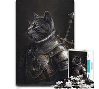 Knight Cat Warrior Illustrated Jigsaw Puzzle for Adults, 300 PCS