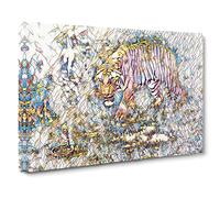 Knight, Charles R. Tiger & Cobra Modern BG Canvas Print | Gallery Wrapped 30mm Frame Wall Art | 30x20 inches | Ready to Hang | Retro Animals Picture | Living Room Bedroom Lounge Office