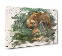 Knight, Charles R. Tiger & Cobra Modern FC Canvas Print | Gallery Wrapped 30mm Frame Wall Art | 30x20 inches | Ready to Hang | Retro Animals Picture | Living Room Bedroom Lounge Office