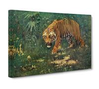 Knight, Charles R. Tiger & Cobra Vintage Canvas Wall Art Print Ready to Hang, Framed Picture for Living Room Bedroom Home Office Décor, 20x14 Inch (50x35 cm)