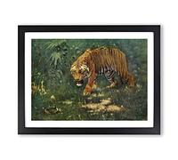 Knight, Charles R. Tiger & Cobra Vintage Framed Wall Art Print, Ready to Hang Picture for Living Room Bedroom Home Office Décor, Black A4 (34 x 25 cm)