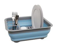 Knight Collapsible Dish Drainer Rack - Foldable Dish Drying Rack With Cutlery Divider, Compact Kitchen Storage Dish Rack For Plates, Cups & Bowls, Space Saving For Home, Camping & Caravans (Blue)