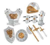 Knight Costume Kids 10Pcs/Set Simulated Medieval Knight Armor Includes Helmet, Shield, Swords, Axe and More Kids Dress Up Costumes for Role Play, Cosplay, Halloween Party Costume