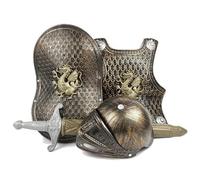 Knight Costume Kids 4Pcs/Set Dragon Pattern Medieval Knight Armor Includes Helmet, Shield, Sword, and, Kids Dress Up Costumes for Role Play, Cosplay, Halloween