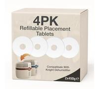 Knight Dehumidifier Refillable Tablets, Long-Lasting Moisture Absorber Refills for Damp, Condensation, Bedroom, Bathroom, Home & Office, Each Tablet Lasts up to 60 Days - 450g (Pack of 4)