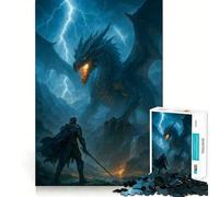 Knight Facing A Dragon in Storm 1000 Pieces Jigsaws Adults Puzzles Cognitive Skill Tension Relief Home Game Home Display (50x75cm)