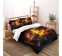 Knight Flame Bedding Set 3D Design Gothic Themes Duvet Cover Set 3 Pieces Chic Breathable Comforter Cover Universal for All Seasons with Pillowcase Double(200x200cm)