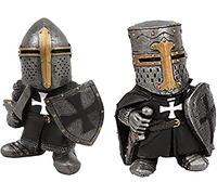 Knight Gnomes Guard,Dwarf Gnome Statue,Cross Templar Crusader Figurine Tall Suit of Armor Miniature European Knights Sculpture Decor Make Your Garden More Beautiful (Set-2)
