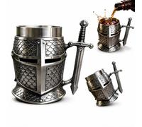 Knight Helmet Beer Mug, Medieval Warrior Beer Mug with Sword Handle, Fish Scale Armor Stainless Steel Liner Medieval Tankard Cup, Drink Like a Champion, Unique Gift for Men Dad Husband Boyfriend-1PCS
