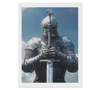 Knight Holds His Sword Funny Diamond Art Kits for Adults Round Full Drill Picture Decor for Home Wall