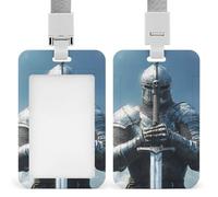 Knight Holds His Sword Funny ID Badge Holder with Lanyard Name Card Holders for Work Nurse Teacher