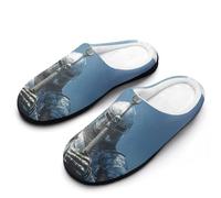 Knight Holds His Sword Men's House Slippers Memory Foam Washable Cotton Slip on Home Shoes