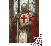 Knight in Red Cape 1000-Piece Puzzle for Adults, 52x38cm/1000pcs, White Cardboard for Cleaner Sorting; to Return to Whenever Time Permits