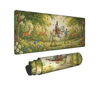Knight Large Mouse Pad, Fantasy Nature Deer Trees Spring Green Rubber Washable Cloth Mouse Mat for Desk Desk Accessories for Gaming Computer Laptop 12x32 Inch