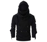 Knight Masked Hoodies Men Medieval Vintage Rivet Armor Masked Hooded Sweatshirts Pullover Black