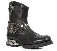 Knight Men's Biker Riding Boots, Medieval PU Leather Steampunk Boots with Skull Decoration - Vintage Embroidery Western Cowboy Shoes for Cosplay, Black, 10 UK