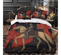 Knight on horse 3D Pattern Comforter Cover 3-Piece Premium Microfibre Stain-Resistant Medieval fantasy Quilt Cover 2 Pillow Shams Zippered Closure Bed Ensemble Family & Guests King（220x240cm）