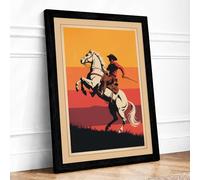 Knight on Rearing Horse Retro Framed Wall Art Print A1 (84.1×59.4cm) Black, Wall Decor for Living Room, Bedroom, Office & Home, Ready to Hang, Art Gift