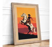 Knight on Rearing Horse Retro Framed Wall Art Print A2 (59.4×42cm) Oak, Wall Decor for Living Room, Bedroom, Office & Home, Ready to Hang, Art Gift