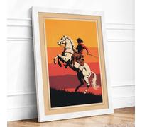 Knight on Rearing Horse Retro Framed Wall Art Print A2 (59.4×42cm) White, Wall Decor for Living Room, Bedroom, Office & Home, Ready to Hang, Art Gift