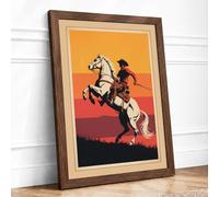 Knight on Rearing Horse Retro Framed Wall Art Print A3 (42×29.7cm) Walnut, Wall Decor for Living Room, Bedroom, Office & Home, Ready to Hang, Art Gift