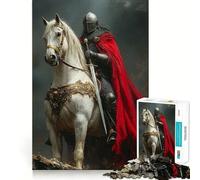 Knight on White Horse with Red Cape 1000 Piece Jigsaws for Adults DIY Play Firm Edge Pattern Assemble Furniture Decor (50x75cm)