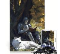 Knight Reading with Wolf Companion 1000 Pieces Jigsaw Puzzles for Adults Cozy Fun Clear Hue Family Game Xmas Santa Gift (50x75cm)