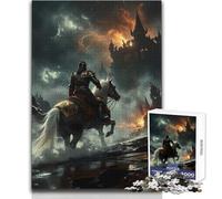 Knight Riding Towards Burning Castle Hard Jigsaw Puzzle for Adults 1000 Pieces Educational Mind Challenge Game Unique Gift with Sentimental Value Size 50x75cm