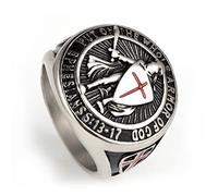 Knight Shield Ring, Men's Gothic Templar And Red Cross Design Stainless Steel Ring,Silver,9