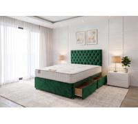 Knight Sleep Athens Emarald Plush 4Ft Bed Set With Mattress, 2 Drawers Same Side & 24"headboard - Small Double
