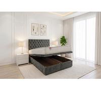 Knight Sleep Athens End Opening Ottoman Bed Grey Plush 3Ft With Mattress & 24"headboard -Single
