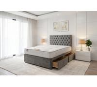 Knight Sleep Athens Grey Plush 4Ft6 Bed Set With Mattress, 2 Drawers Same Side & 24"headboard - Double